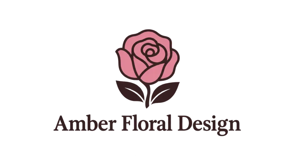 Amber Floral Design combination mark logo idea: A single, neatly simplified rose above the name makes the shop’s floral focus clear and gives the mark a warm, personal presence.