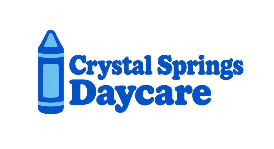 Crystal Springs Daycare combination mark logo idea: A cheerful crayon beside the center’s name gives Crystal Springs Daycare a familiar early-learning symbol with a calm, retro feel.