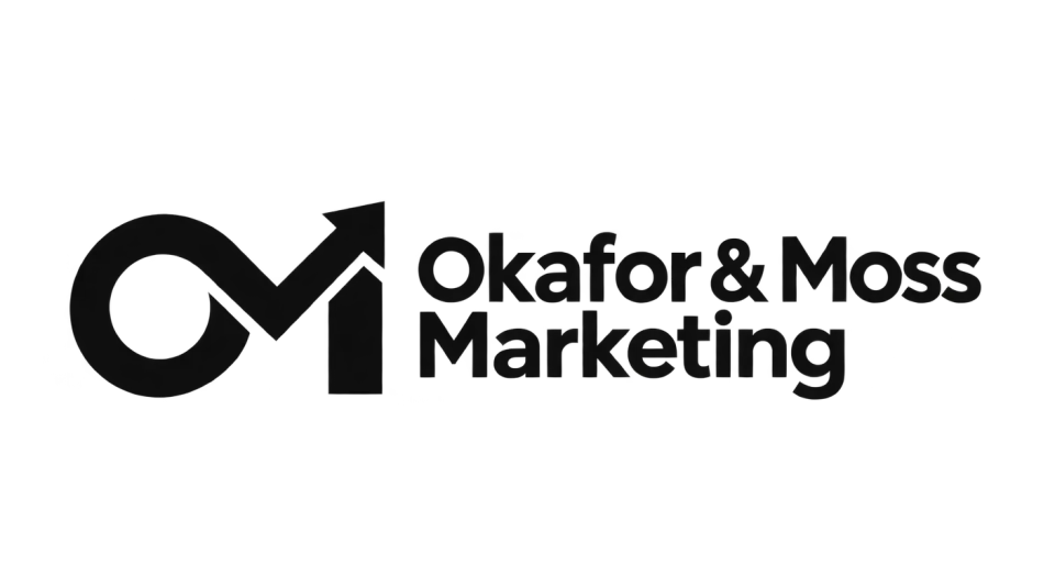 Okafor & Moss Marketing combination mark logo idea: A linked O and M that rises into a simple path gives Okafor & Moss Marketing a distinctive mark with a sense of forward movement.