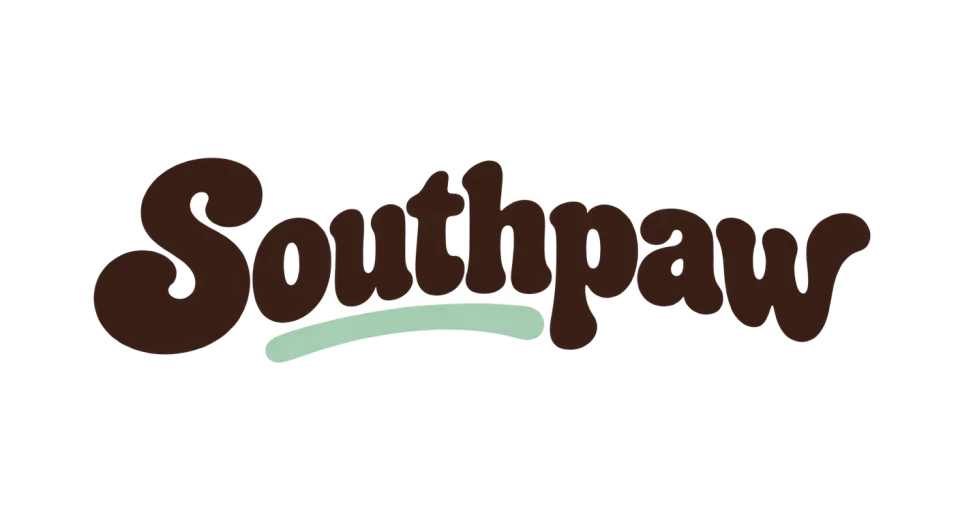 Southpaw combination mark logo idea: A confident, rounded Southpaw wordmark brings the retro feel forward while keeping the brand name front and center on clothing.