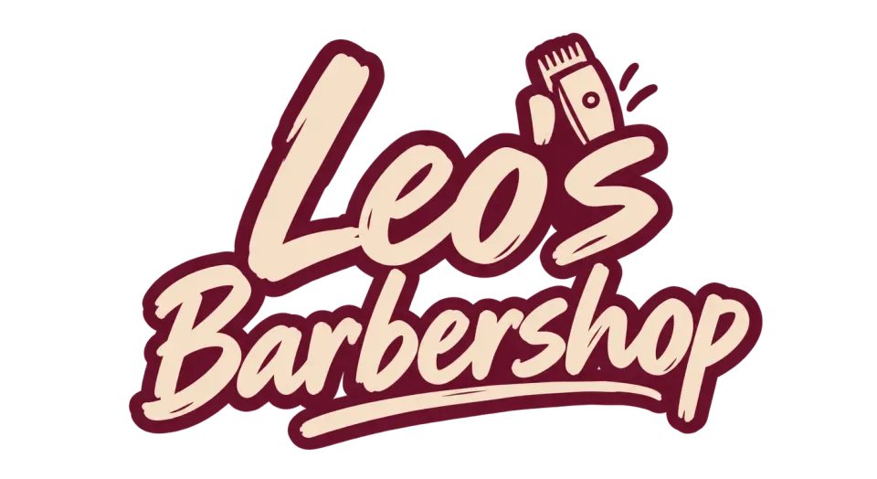Leo's Barbershop wordmark logo idea: The stacked name makes a compact, friendly mark that stays readable on a small icon or embroidered shirt.