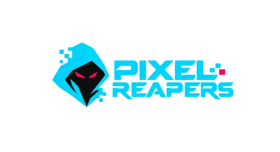 Pixel Reapers combination mark logo idea: A clean hooded silhouette and squared pixel edges give Pixel Reapers a fierce, readable identity at small sizes.