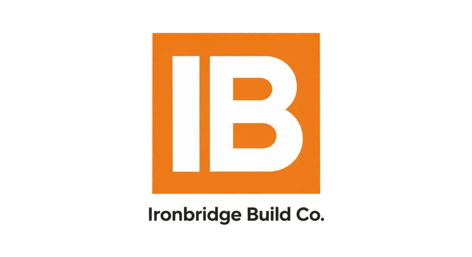Ironbridge Build Co. lettermark logo idea: The orange square makes the IB easy to spot on a phone, while the neatly placed name keeps the complete mark clear and dependable.