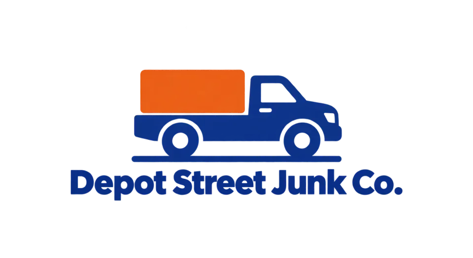 Depot Street Junk Co. combination mark logo idea: The loaded pickup gives Depot Street Junk Co. a friendly, hands-on feel without crowding the name.