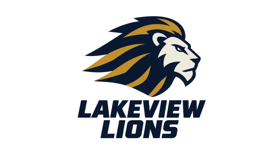 Lakeview Lions combination mark logo idea: A forward-facing profile gives Lakeview Lions a sense of movement, while its simple silhouette remains readable on team gear.