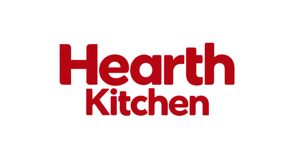 Hearth Kitchen wordmark logo idea: The compact stacked name feels contemporary and approachable, with clear lettering that holds together at small sizes.