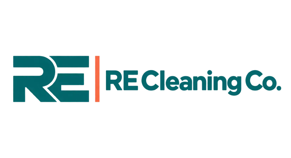 RE Cleaning Co. combination mark logo idea: The RE initials form a crisp, memorable mark, while the full name makes the cleaning company easy to identify.