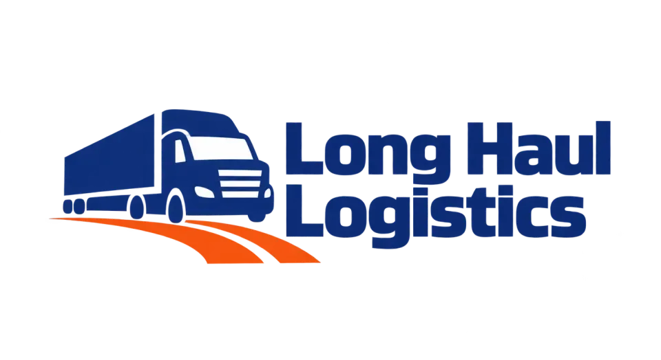 Long Haul Logistics combination mark logo idea: The block-built truck and forward route line give Long Haul Logistics a simple, energetic mark that remains easy to read.