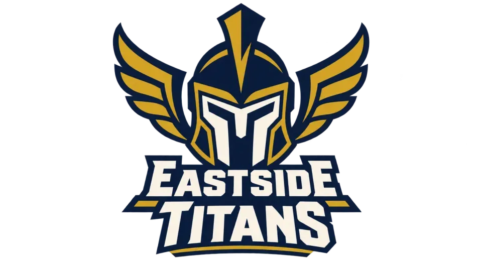 Eastside Titans combination mark logo idea: A bold helmet with a swept crest gives Eastside Titans a grounded, game-ready look without relying on fine details.