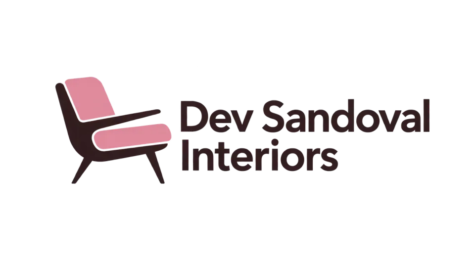 Dev Sandoval Interiors combination mark logo idea: A crisp lounge-chair icon makes the studio’s focus on thoughtfully furnished interiors immediately clear.
