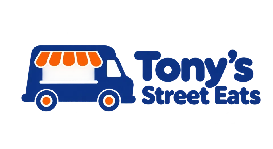 Tony's Street Eats combination mark logo idea: The open serving window gives Tony's Street Eats the friendly, made-for-the-neighborhood feel of a food truck pulling up to serve.