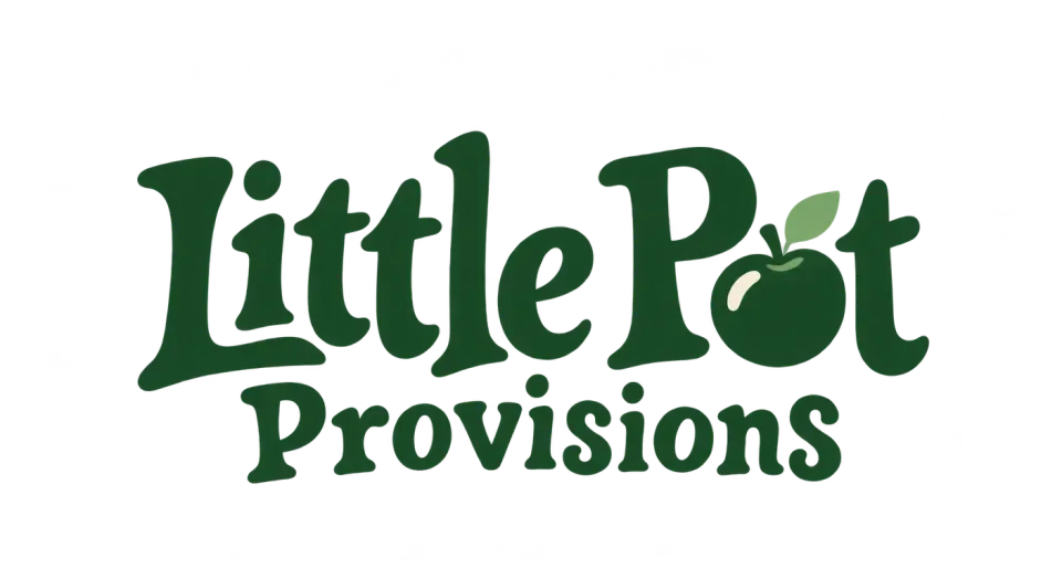 Little Pot Provisions wordmark logo idea: A compact two-line name makes the brand feel like a thoughtful pantry staple, with “Provisions” still easy to spot.