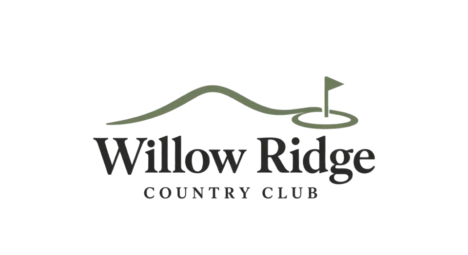 Willow Ridge Country Club combination mark logo idea: A single ridge line that leads into a flagged green gives the name a quiet landscape connection and keeps the golf reference unmistakable.