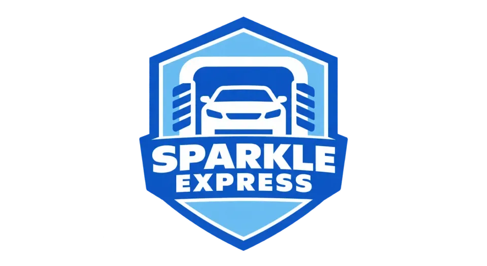 Sparkle Express emblem logo idea: The squared arch and simple car give the crest a practical car-wash feel, while the strong name band keeps Sparkle Express easy to spot.
