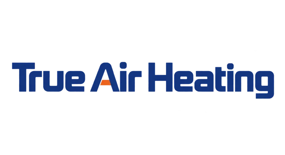 True Air Heating wordmark logo idea: The compact blue lettering and small orange setting cue give True Air Heating a neat, no-nonsense signature.