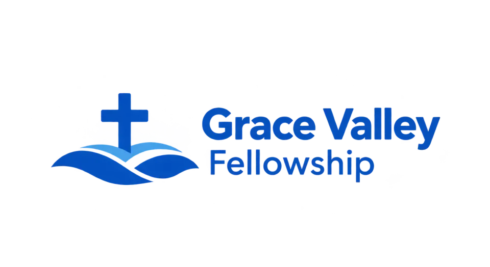 Grace Valley Fellowship combination mark logo idea: A cross rising over gentle valley curves connects the church’s name to a peaceful, familiar landscape.