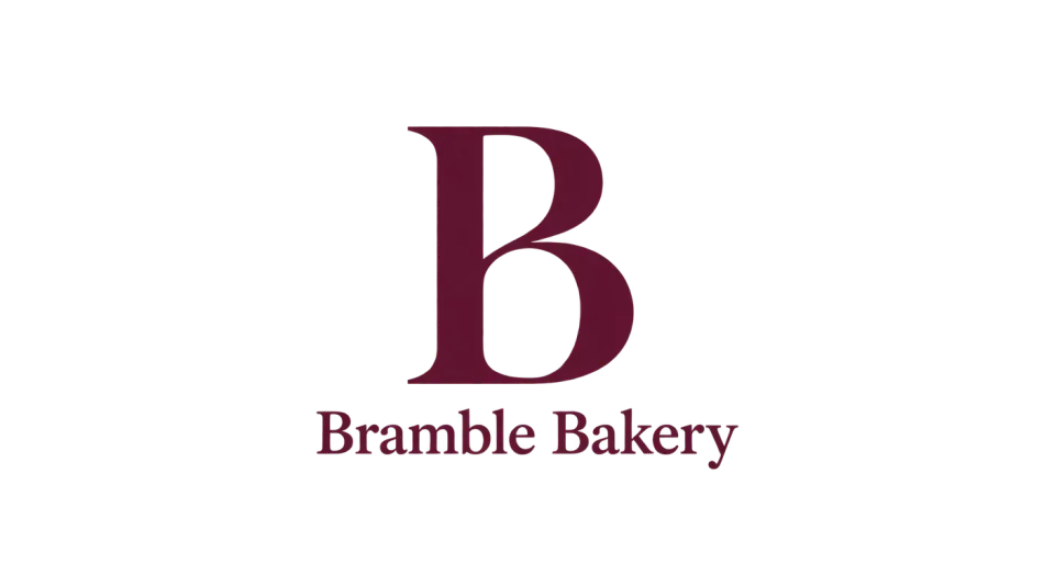 Bramble Bakery lettermark logo idea: A stately serif B above the bakery’s name gives Bramble Bakery a classic, established look without adding anything extra.