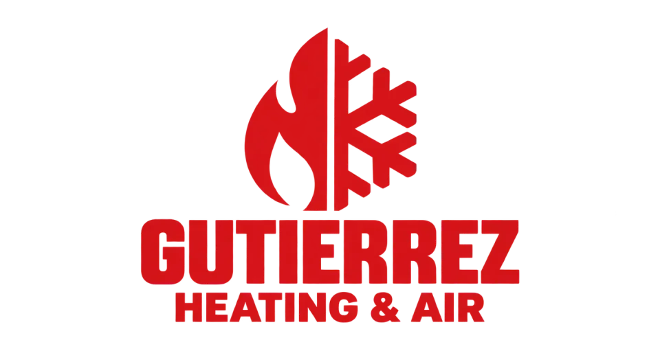 Gutierrez Heating & Air combination mark logo idea: A flame beside a snowflake makes the heating-and-cooling service clear at a glance, with the company name kept prominent.