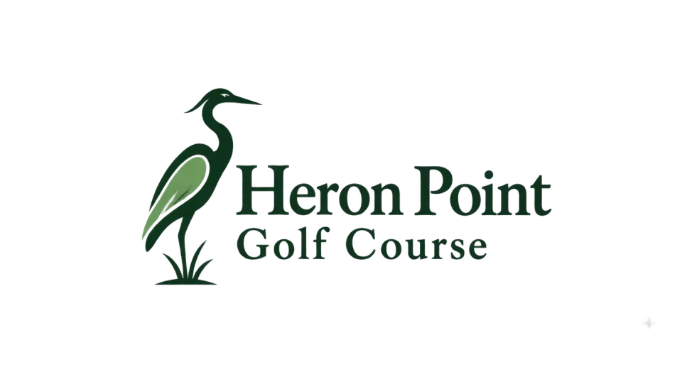 Heron Point Golf Course combination mark logo idea: A quiet heron beside the course name gives the club a graceful, distinctive mark without making it feel busy.