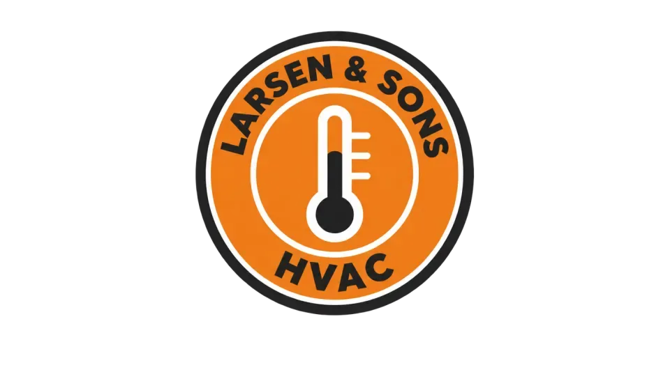 Larsen & Sons HVAC emblem logo idea: The centered thermometer makes this round badge an immediate read for heating and cooling, while the circular form gives the family name a settled, familiar feel.