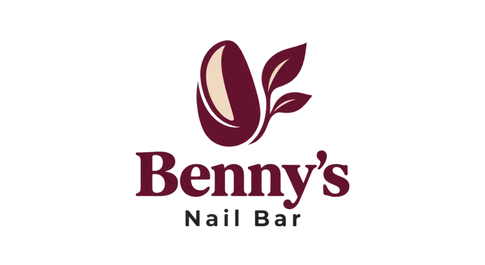 Benny's Nail Bar combination mark logo idea: A sprout beside a softly curved nail brings natural warmth to a logo that still feels unmistakably suited to a nail salon.