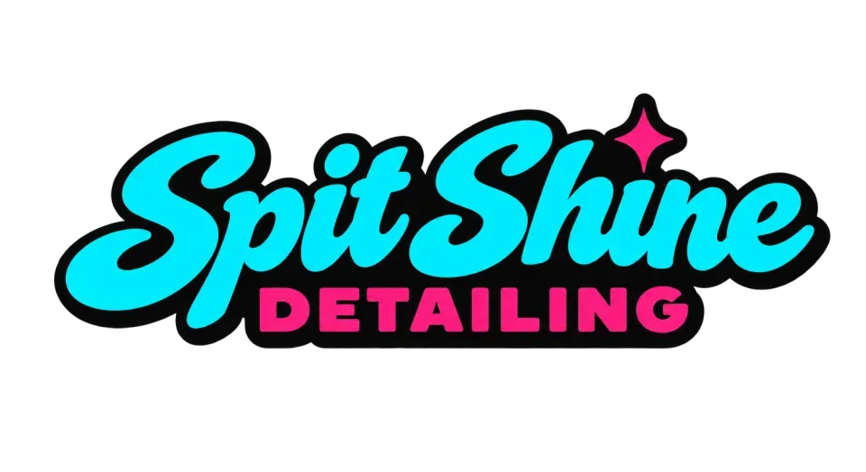 Spit Shine Detailing wordmark logo idea: “Spit Shine” stands out in friendly rounded letters, while “Detailing” stays easy to read underneath.