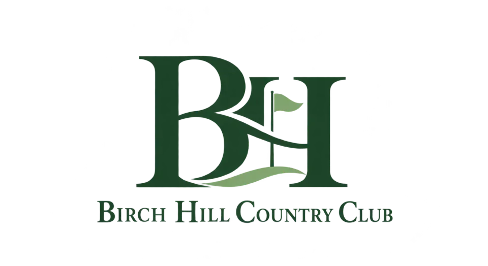 Birch Hill Country Club lettermark logo idea: A composed, interlocking BH above the full club name gives Birch Hill Country Club a traditional identity that also stands on its own as an app icon.