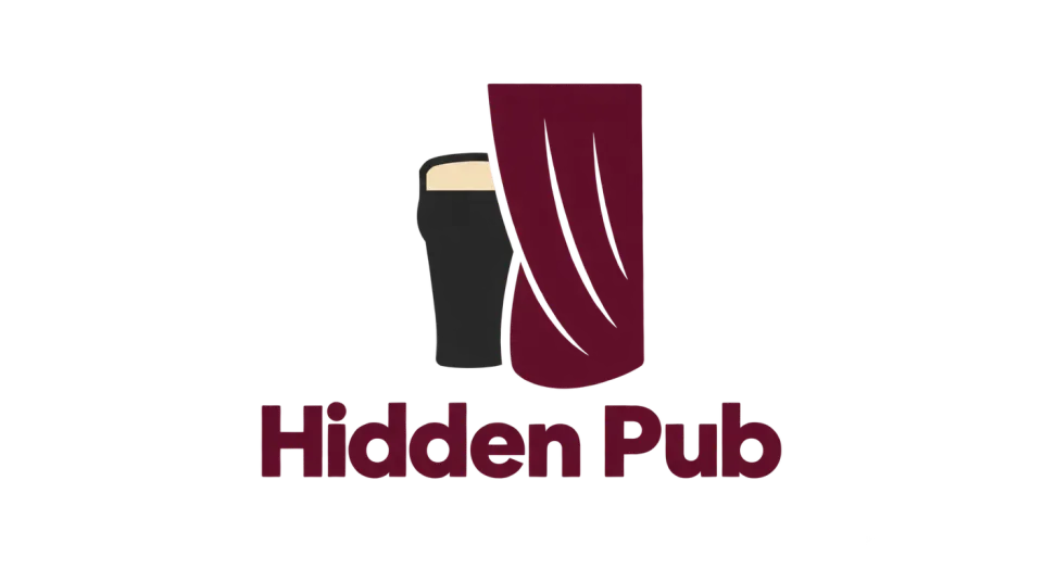 Hidden Pub combination mark logo idea: A pint partly hidden by a curtain gives Hidden Pub an easy-to-read pub symbol with a small visual wink to its name.
