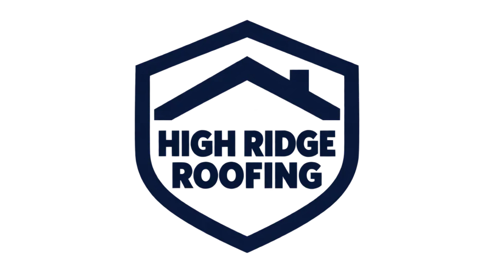 High Ridge Roofing combination mark logo idea: The contained roof-and-name badge gives High Ridge Roofing a bold, established look without extra wording.