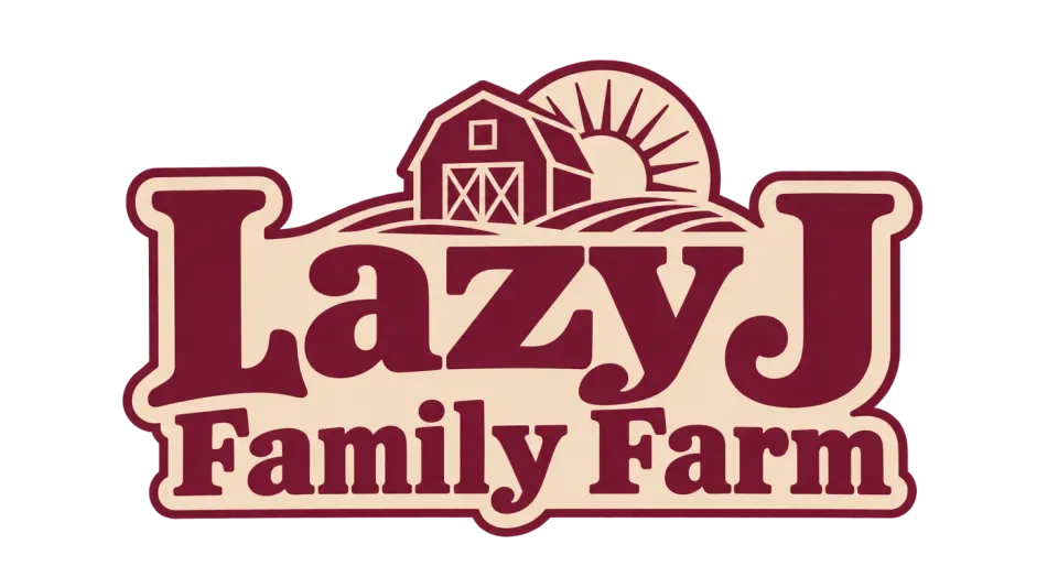 Lazy J Family Farm wordmark logo idea: A compact two-line treatment gives “Lazy J” a clear lead while keeping “Family Farm” easy to read beneath it.