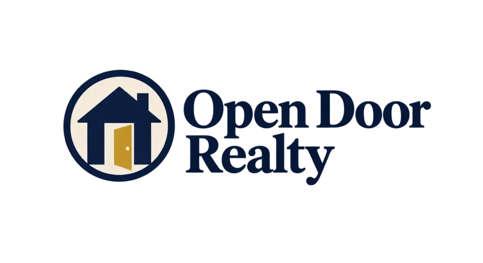 Open Door Realty combination mark logo idea: A familiar house-and-circle symbol with an open gold door gives Open Door Realty a steady, welcoming presence.