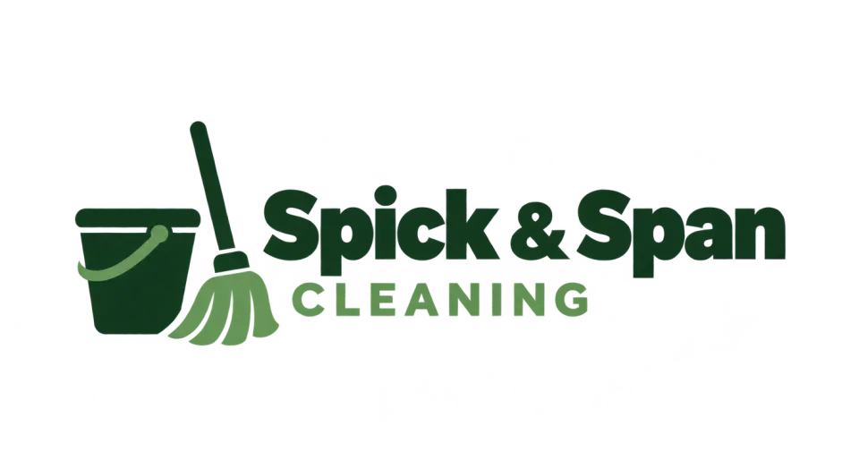 Spick & Span Cleaning combination mark logo idea: A sturdy bucket and upright mop make the cleaning service instantly clear, while the bold lettering gives the name a dependable, work-ready feel.