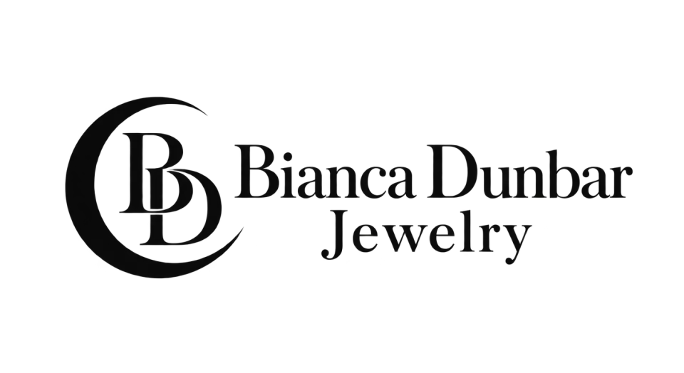Bianca Dunbar Jewelry combination mark logo idea: A crescent gathers the B and D into one compact symbol, giving Bianca Dunbar Jewelry a personal mark alongside its full name.