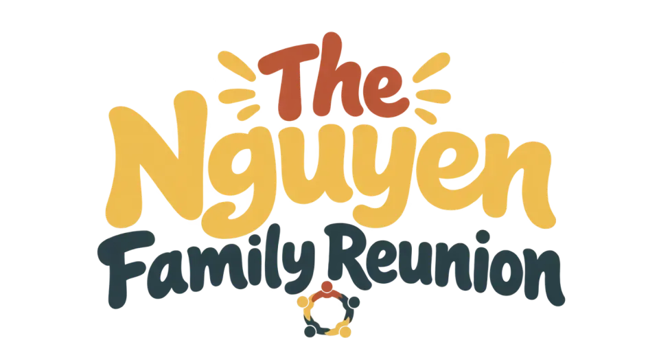 The Nguyen Family Reunion wordmark logo idea: A compact, stacked treatment gives the Nguyen family name a bright, easy-to-spot place at the heart of the reunion.