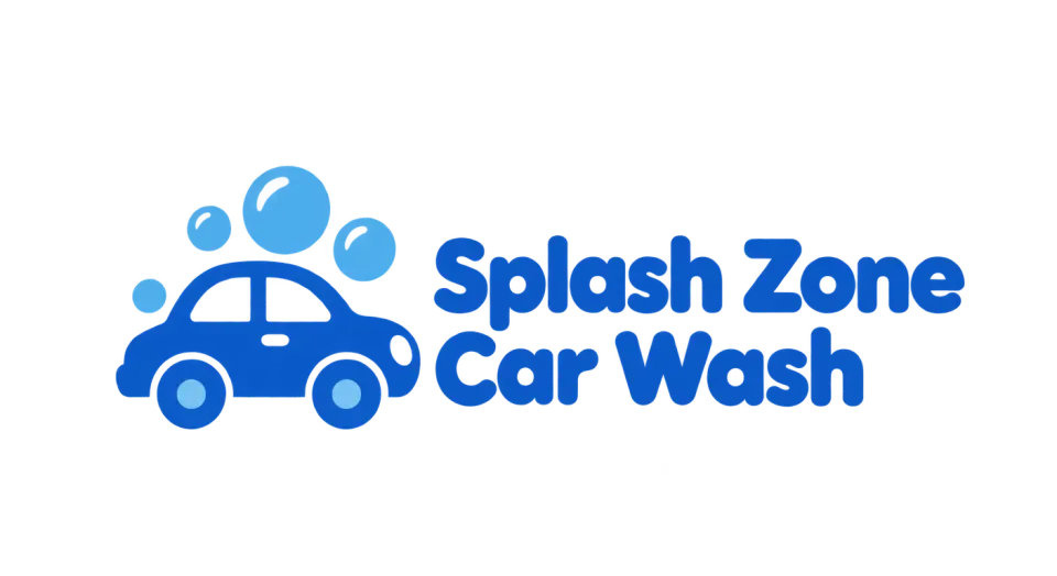 Splash Zone Car Wash combination mark logo idea: A cheerful car with a few soap bubbles makes the car-wash service clear at a glance and gives the name a welcoming, local feel.