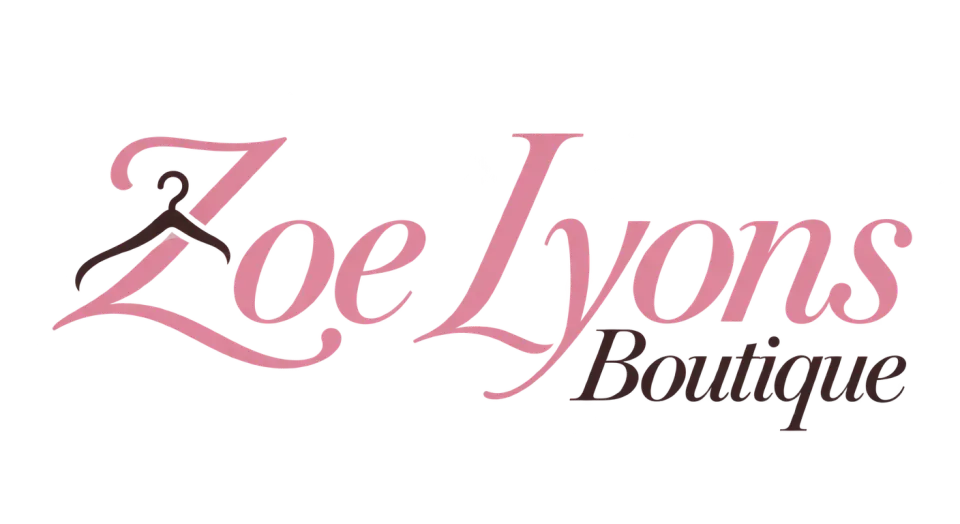Zoe Lyons Boutique wordmark logo idea: A custom slanted “Zoe Lyons Boutique” wordmark puts a discreet hanger inside the opening of its Z, linking the name to fashion without adding an icon.