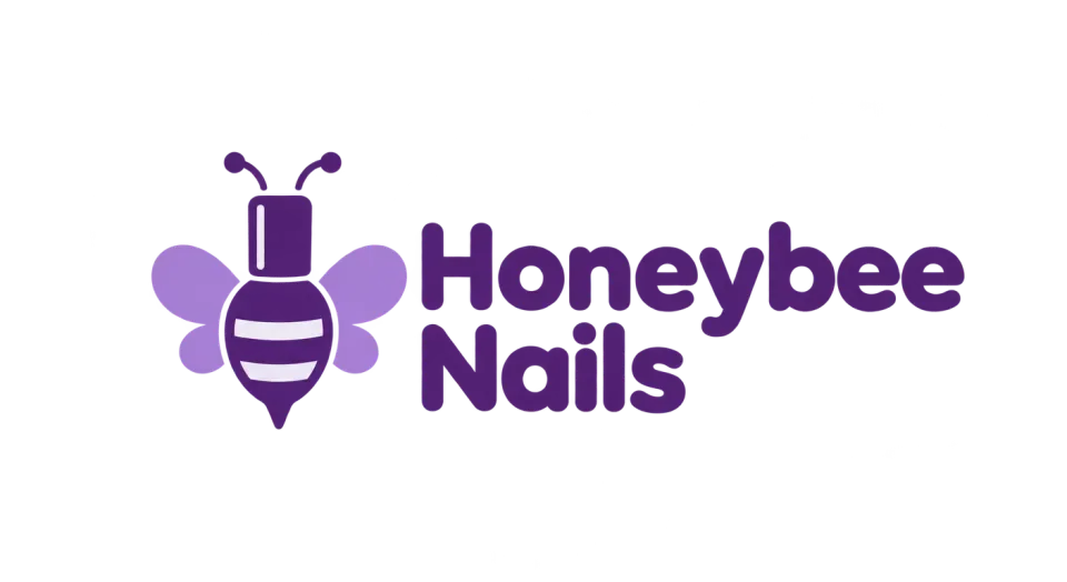 Honeybee Nails combination mark logo idea: A bee-shaped polish bottle brings the salon name to life and gives its beauty focus a cheerful, easy-to-recognize symbol.