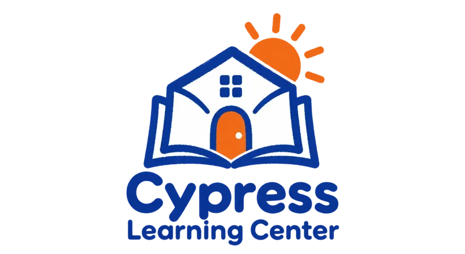 Cypress Learning Center combination mark logo idea: An open book that becomes a little house brings learning and a welcoming place together in one easy-to-read icon.