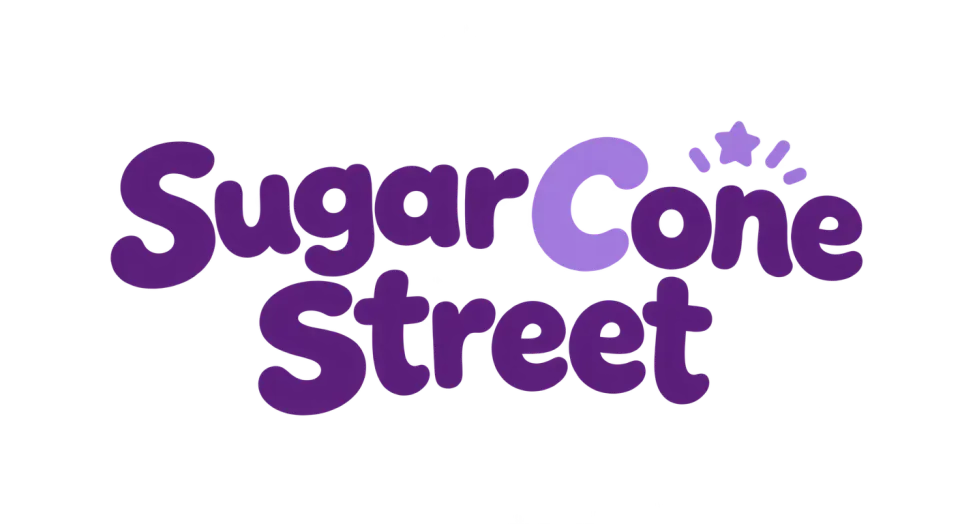 Sugar Cone Street wordmark logo idea: The stacked name makes “Sugar Cone Street” easy to spot on a small sign while keeping its tone playful and approachable.