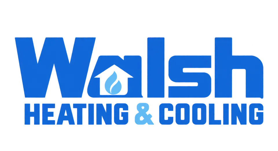 Walsh Heating & Cooling wordmark logo idea: A sturdy, stacked “Walsh Heating & Cooling” wordmark feels at home on a service van and keeps the full name easy to read.
