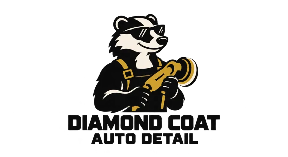 Diamond Coat Auto Detail mascot logo idea: A steady-looking badger holding a buffer makes the brand feel capable and approachable without adding a busy scene.