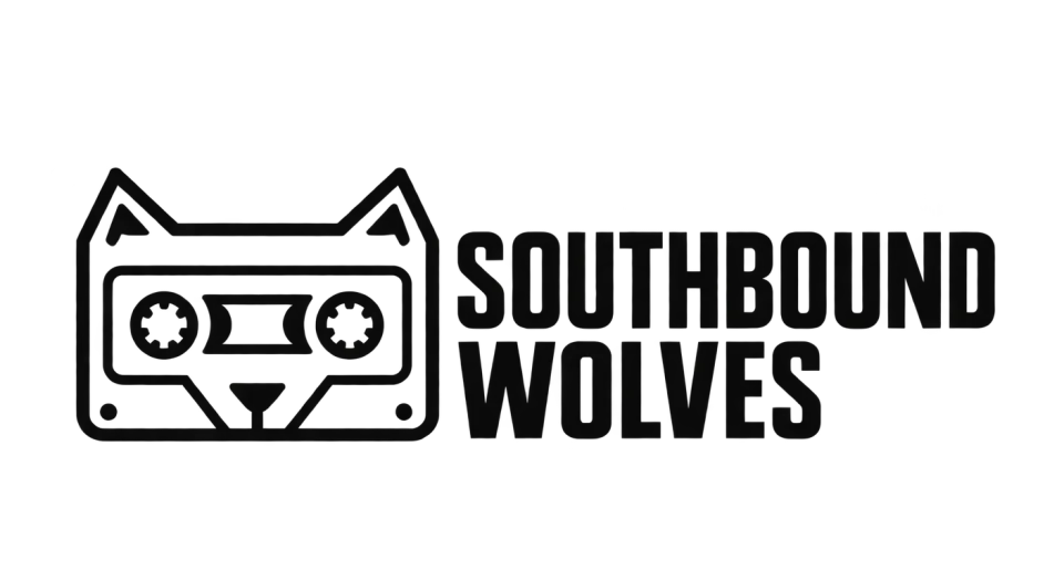 Southbound Wolves combination mark logo idea: The cassette keeps the band’s music at the center, while a few wolf-like contours give the icon a sharper identity.