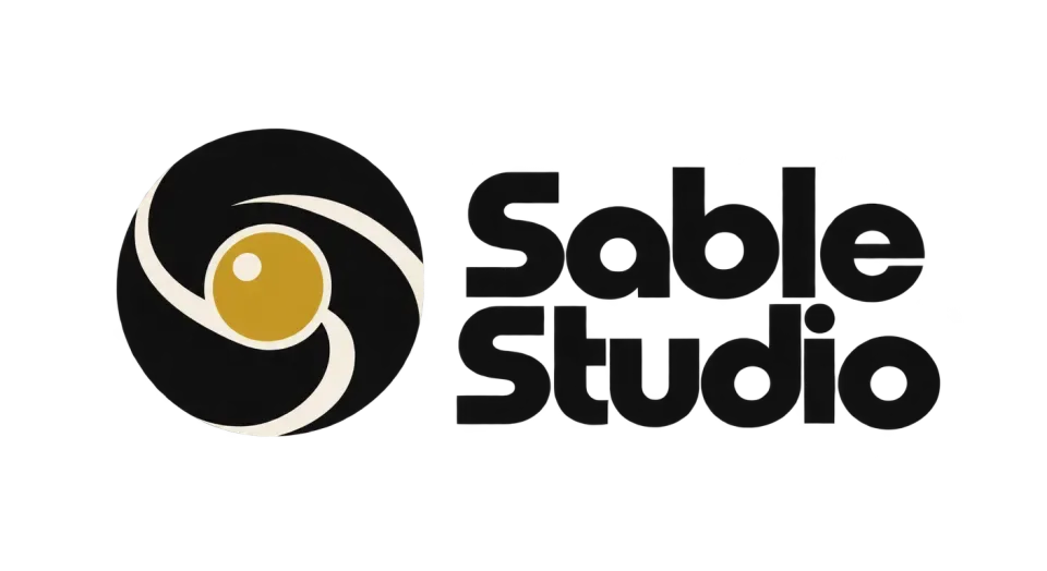 Sable Studio combination mark logo idea: A bold S curves like a lens, giving Sable Studio a simple photographic signature with a warm retro feel.