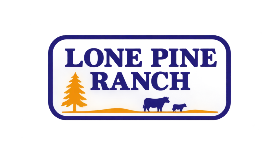 Lone Pine Ranch emblem logo idea: A spare landscape and straightforward name make this feel like a quiet, familiar ranch stamp.