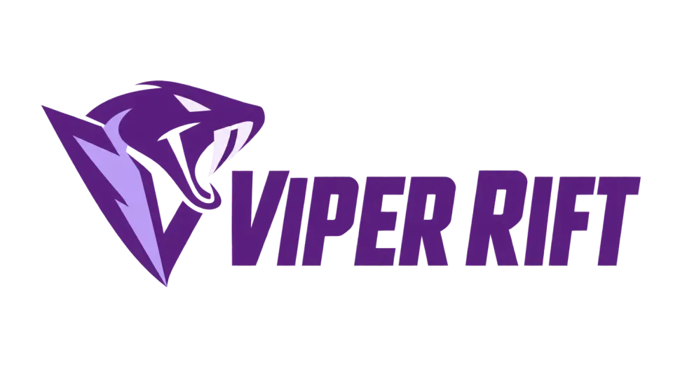 Viper Rift combination mark logo idea: A split, fang-shaped V turns the team’s name into a direct visual of a viper striking through a rift.