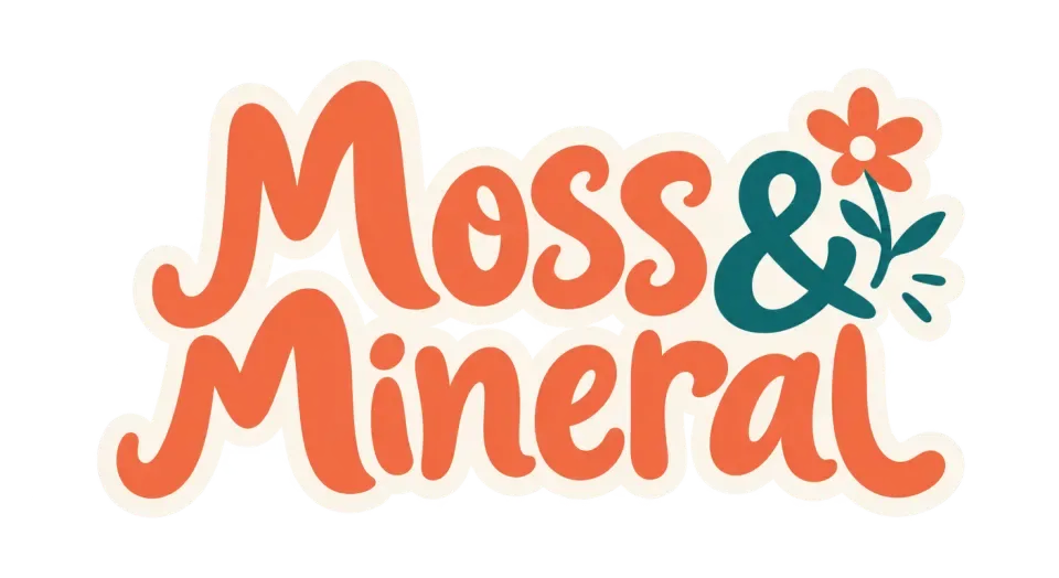 Moss & Mineral wordmark logo idea: A lively two-line arrangement gives “Moss & Mineral” the warmth of a handwritten studio sign.