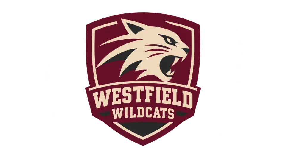 Westfield Wildcats combination mark logo idea: A profile wildcat in a simple shield gives Westfield Wildcats a classic team-badge look with a sense of motion.