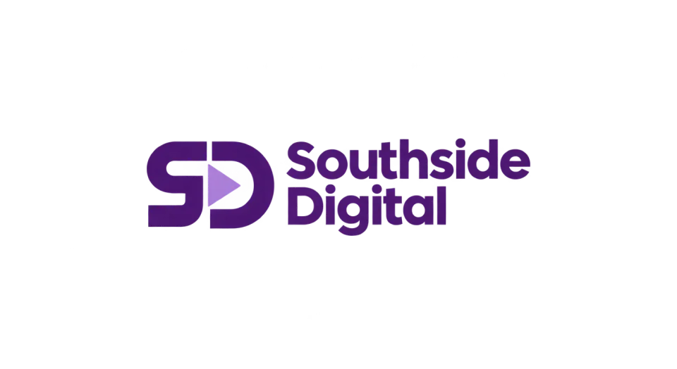 Southside Digital combination mark logo idea: A compact SD symbol gives the name a distinctive marker while keeping the overall feel orderly and understated.