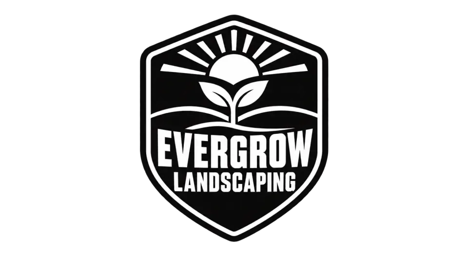 Evergrow Landscaping emblem logo idea: A sprout emerging from the ground makes the growth in Evergrow feel immediate, while the shield keeps the look hardworking and grounded.