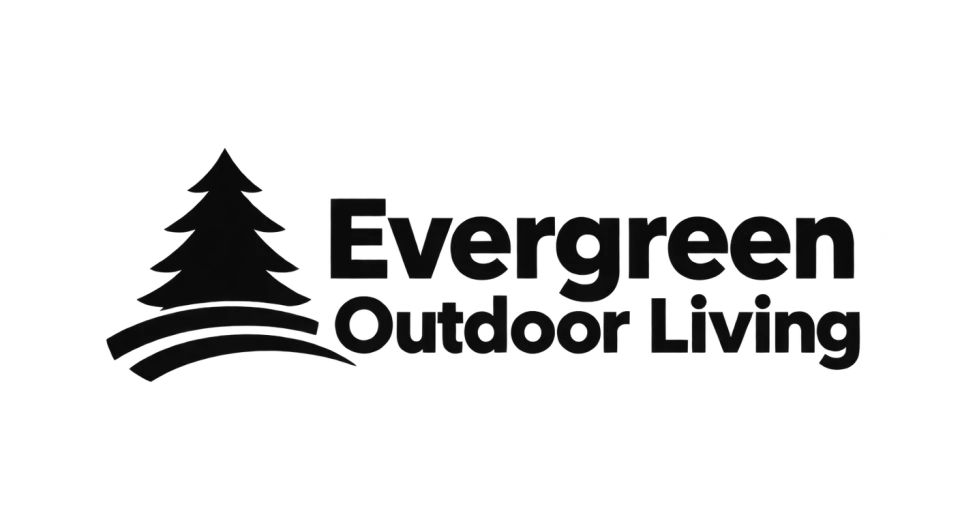 Evergreen Outdoor Living combination mark logo idea: A sturdy evergreen rooted in clean lawn bands connects the name with year-round outdoor care.